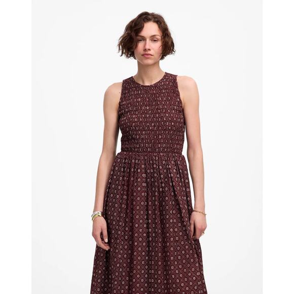 Madewell Daisy Print Melody Smocked Midi Dress NV483 Dusty Plum Size XXS NWT - Picture 3 of 6